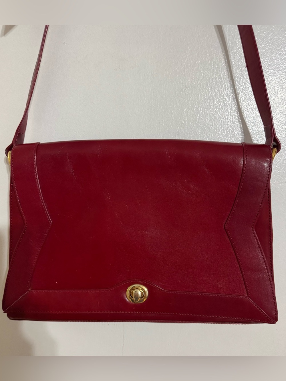 HOBO Deep Red Leather Shoulder Bag with Gold-Tone Turn Lock